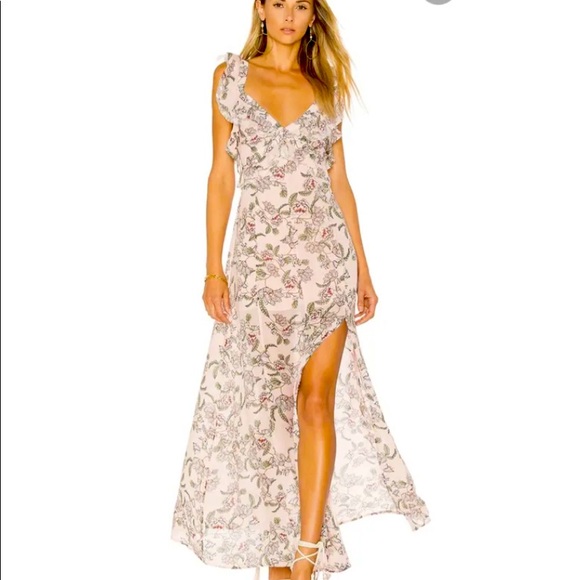 NWT For Love and Lemons Bee Balm Pink Floral Maxi Ruffle Dress Size XS N… - Picture 2 of 10